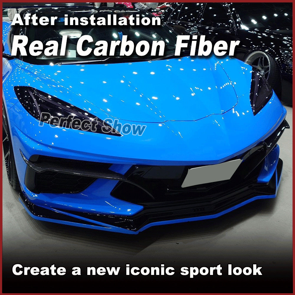 for Chevrolet for Corvette C8 Stingray 20UP REAL CARBON Front Bumper Splitters Fins