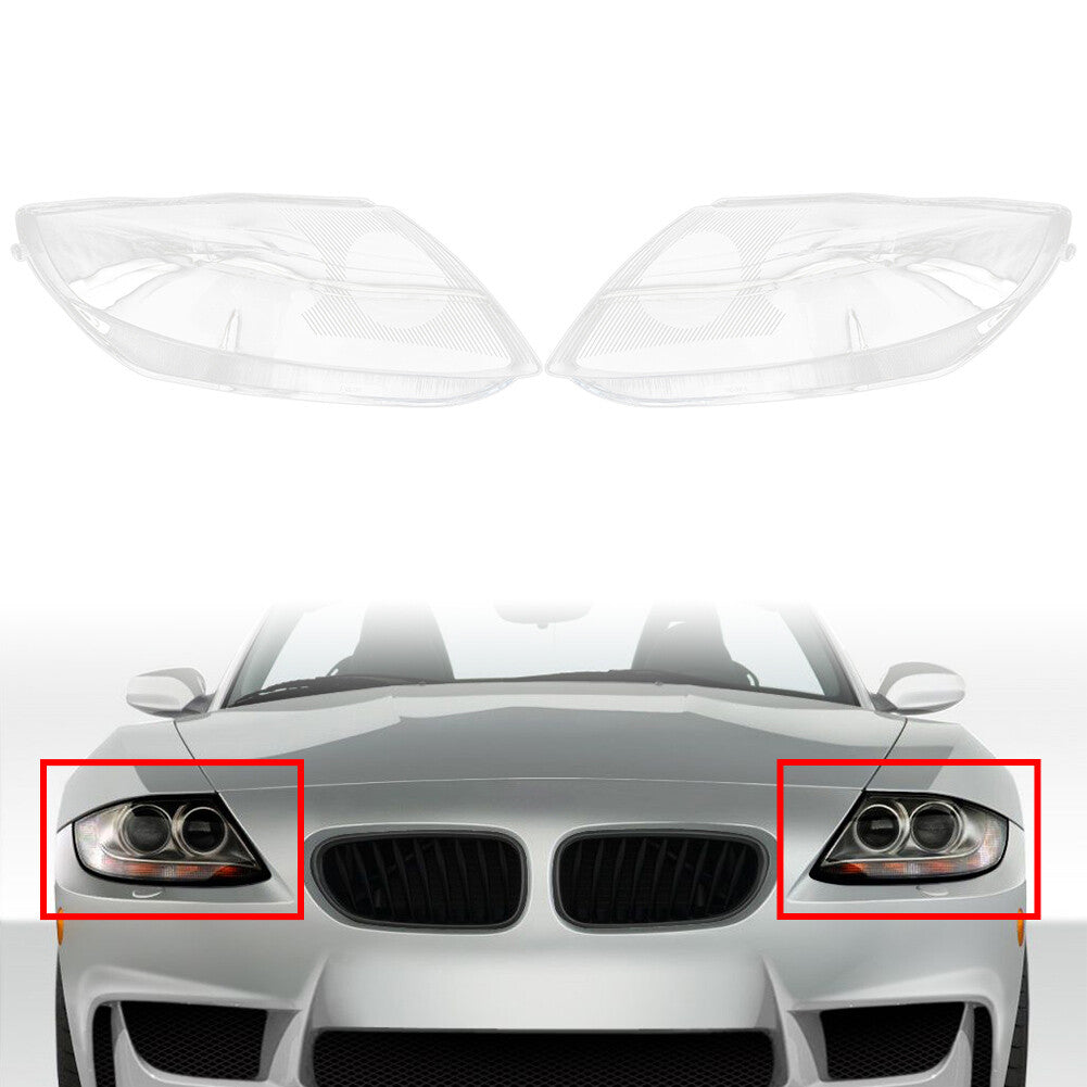 Front Headlight Lens Cover Lampshade Pair for BMW Z4 E85 2003-2008 Transparent