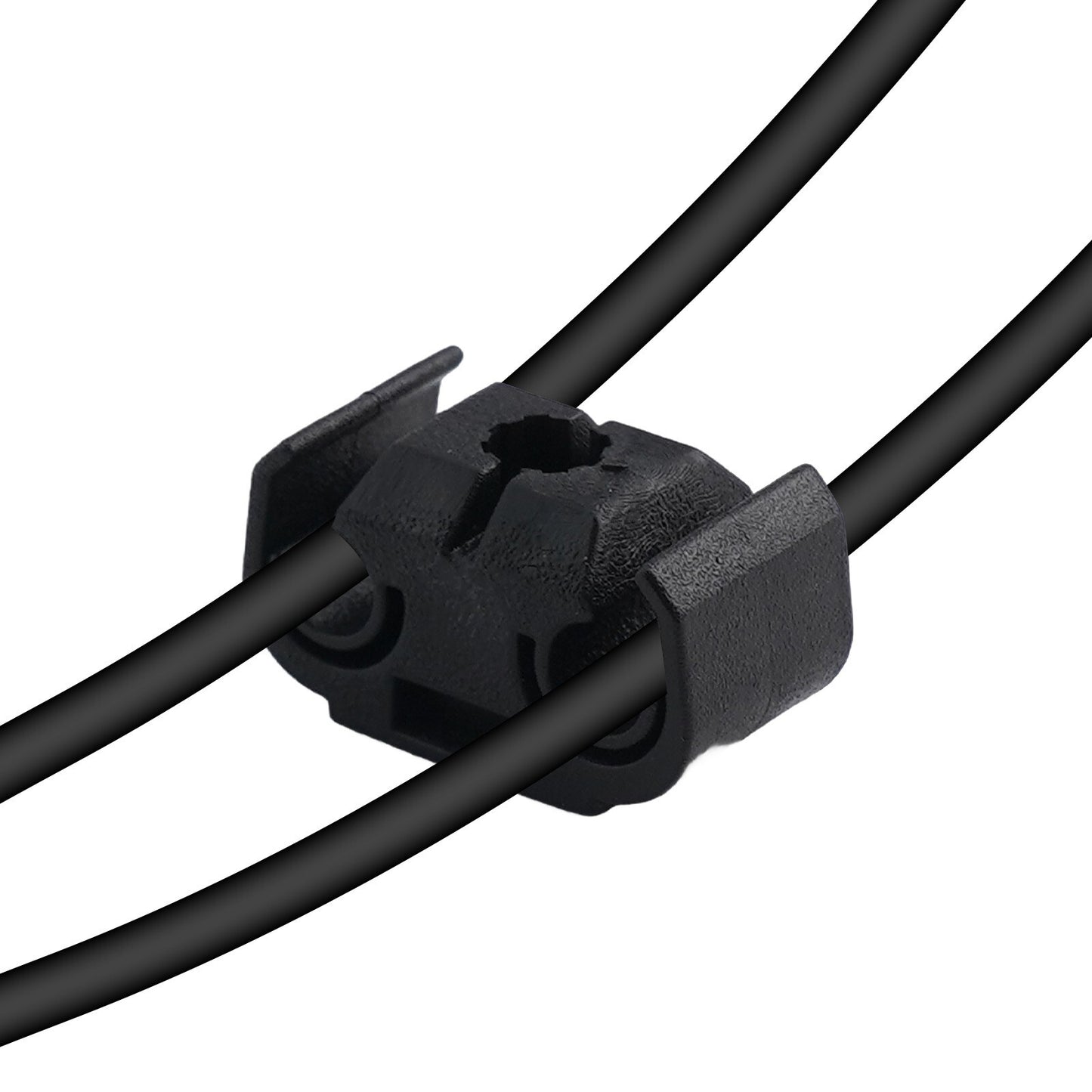 Brake cable clamps for 5mm (3/16) brake lines, 10-pack, black.