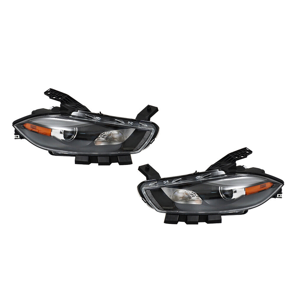 for Dodge Dart 2013 - 2016 Left + Right Transparent Black Headlights n