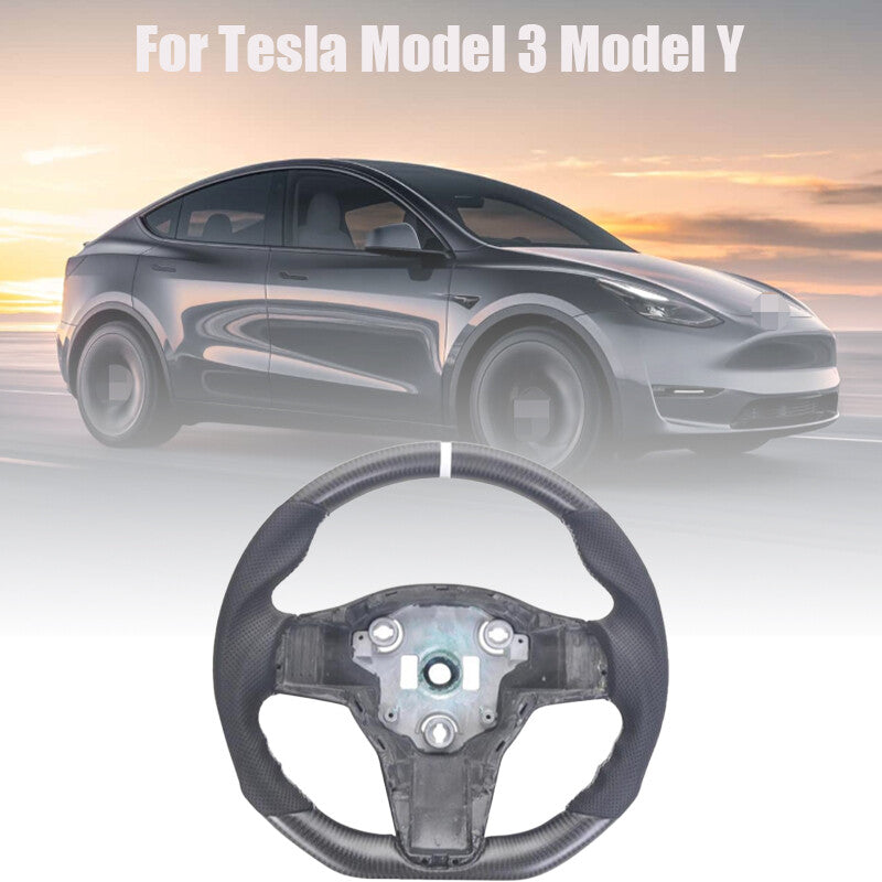 For Model 3 for Model Y No heated Real Carbon Fiber Matte Flat Steering Wheel n