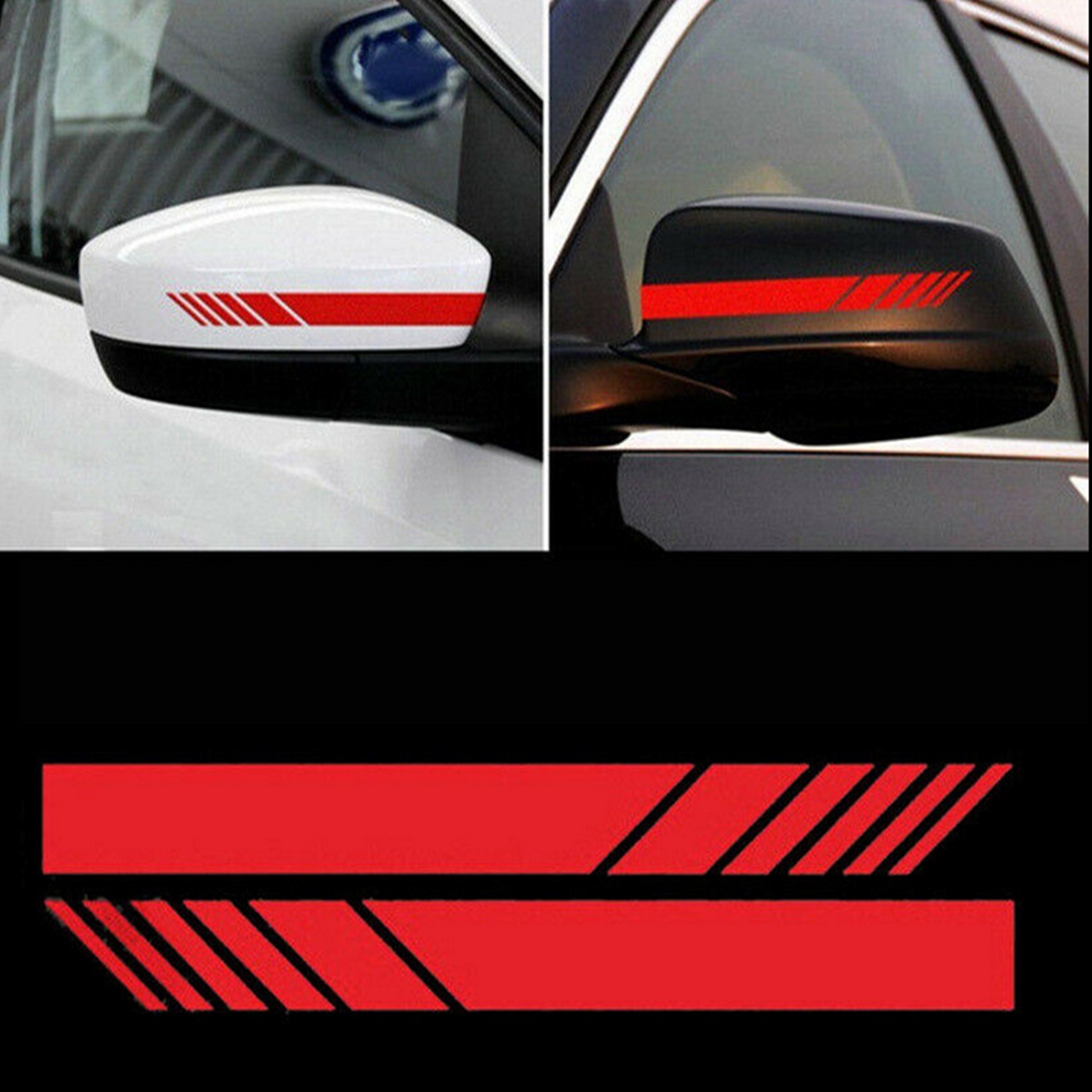 2 Pairs Red Stripe Vinyl Decal Sticker Fit For Car Rear View Side Wing Mirror Q