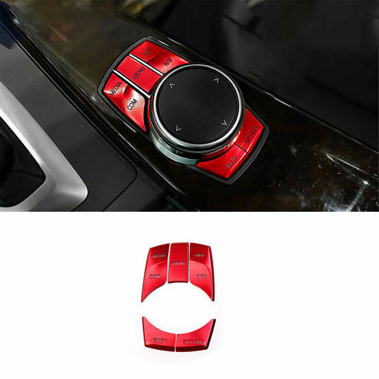 for BMW 2014-18 X5 X6 F15 Red Aluminum Console Multimedia Button Cover Decor 5P