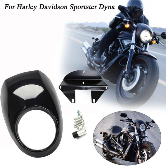 The black mask in front of the headlight fairing fits the for Harley Sportster Dyna Glide FX XL.