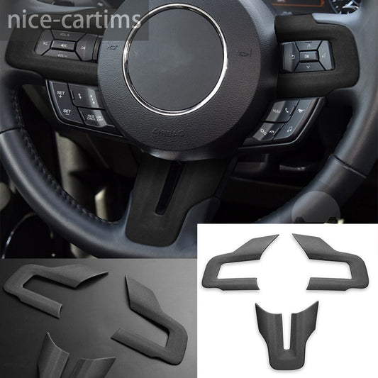 PU Leather Dark Gray Interior Steering Wheel Button Cover for Ford for Mustang 2015+