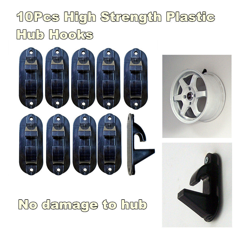 10pcs Black ABS Car Wheel Rim Hub Holder Hook Clip Wall Hanger Display Universal