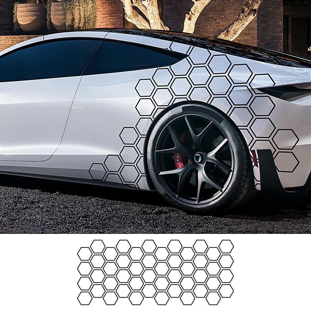 Car Accessories Hexagon Stickers Honeycomb Pattern Decals Body Trim Black