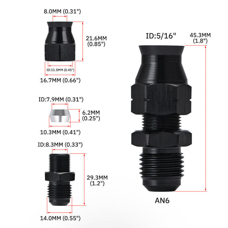 6AN to 5/16 inch 8mm external fuel adapter accessories quick connect with threaded female 150psi- n