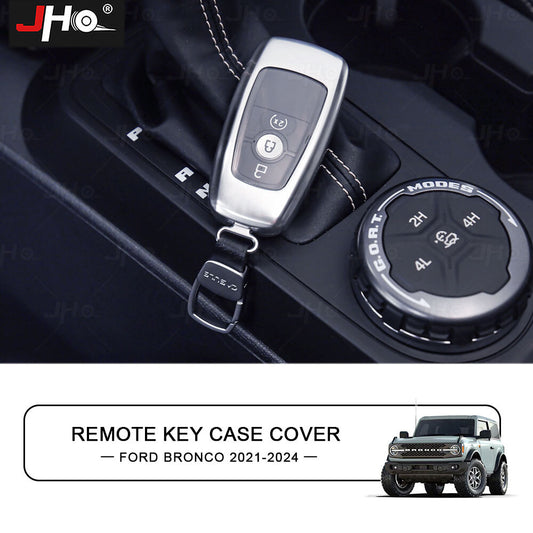 Silver Key Fob Cover Case Key Shell Protector Trim for Ford Bronco 2021-2024