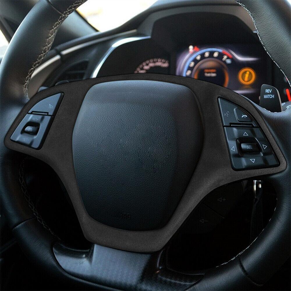 Suede Black Gray Steering Wheel Button Frame Cover for Chevrolet for Corvette C7 14+