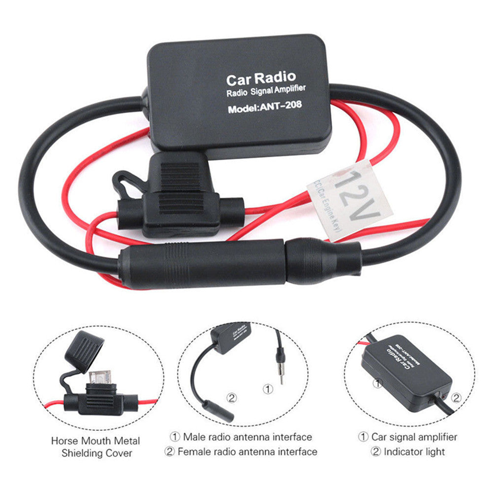 Car Antenna Radio FM Signal Amplifier Metal Booster Anti-interference Accessory