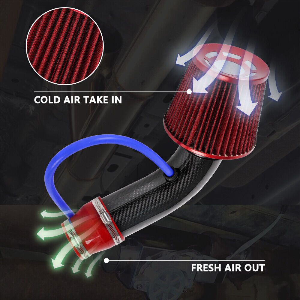 3 Carbon Fiber Car Cold Air Intake Filter Induction Pipe Power Flow Hose System