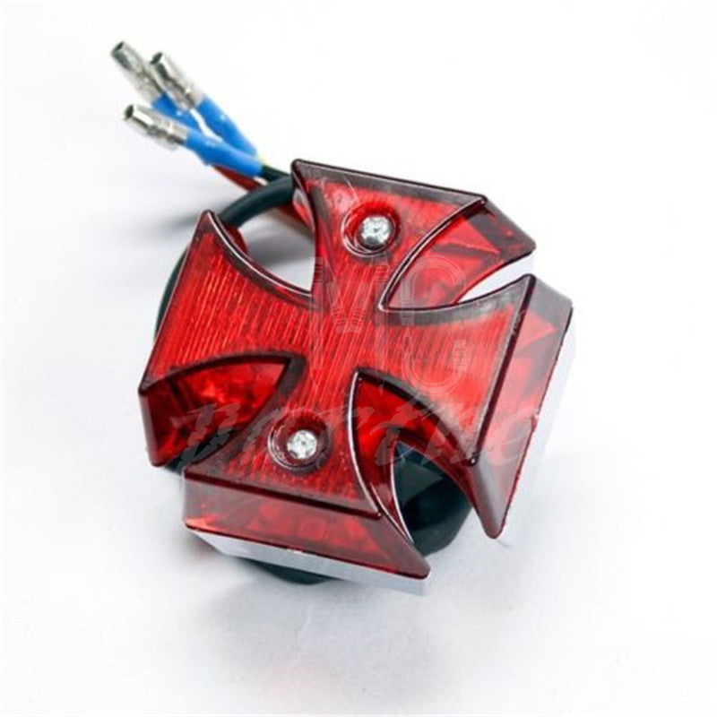 Universal Chrome Motorcycle for Mini MALTESE CROSS LED Tail Brake Rear Light Q