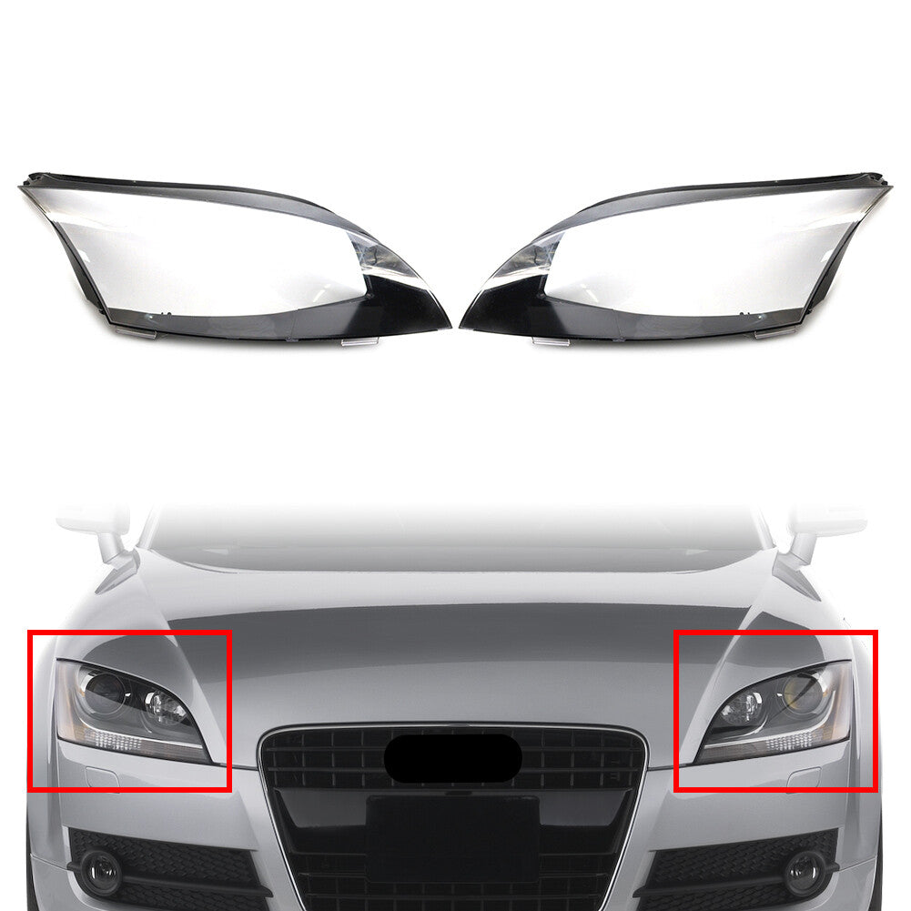 Front Headlight Lens Cover Lampshade 2PCS for Audi TT Roadster 2008-2014 Clear