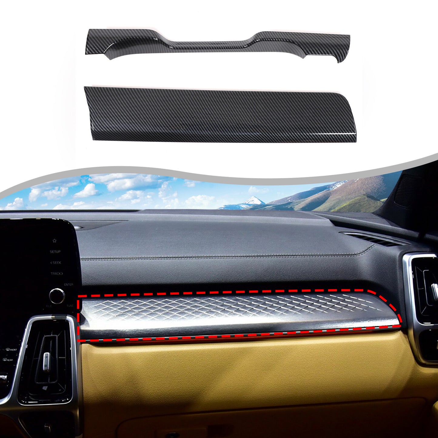 Carbon fiber ABS dashboard frame panel cover trim for Kia Sorento MQ4 2021 - 2023 n