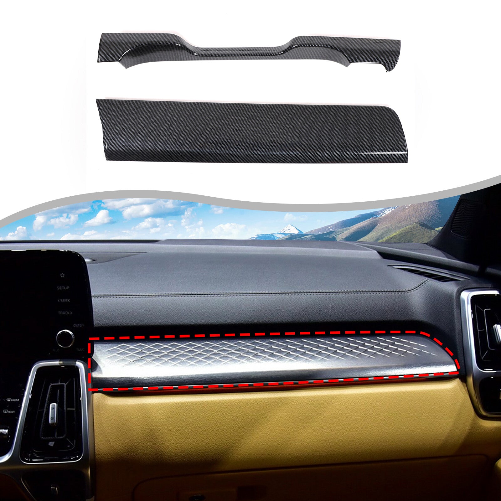 Carbon fiber ABS dashboard frame panel cover trim for Kia Sorento MQ4 2021 - 2023 n
