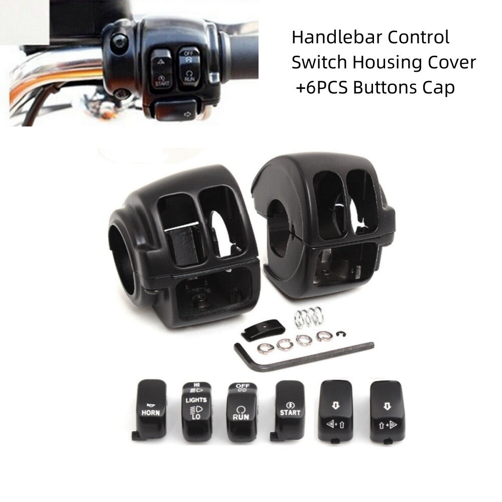 Black Handlebar Control Switch Housing Cover +6PCS Buttons Cap for Harley Dyna