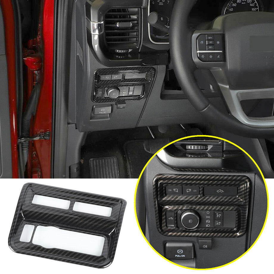 ABS Carbon Fiber Car Headlight Switch Panel Cover Trim for Ford F150 2021-2022