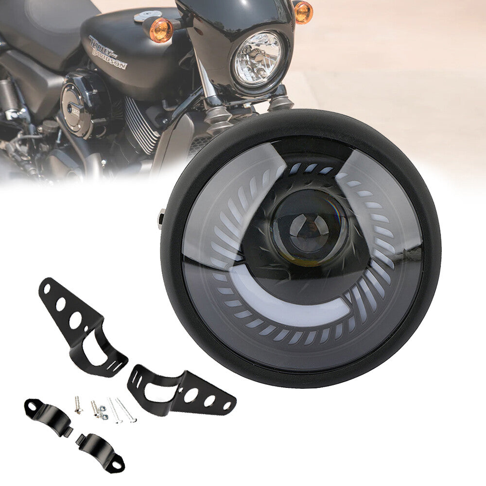 Motorcycle 6.5-inch front light and turn signals + Mounting suitable for Cafe Racer Bobber