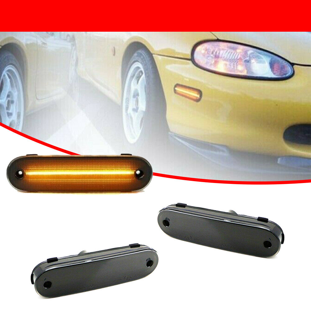 For 1990 - 2005 for Mazda Miata MX-5 Smoked Amber LED Front Bumper Side Marker Lights - v