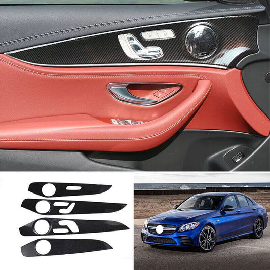for Benz C-Class C300 C43 C63 2015-21 Carbon Fiber ABS Inner Door Cover Trim 4x