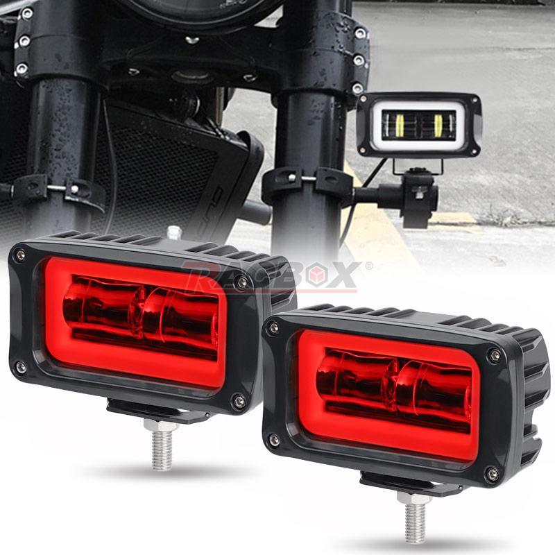 2X 4in 8D LED Work Light Bar Pods Red Halo DRL Spot Fog Driving SUV ATV Off Road