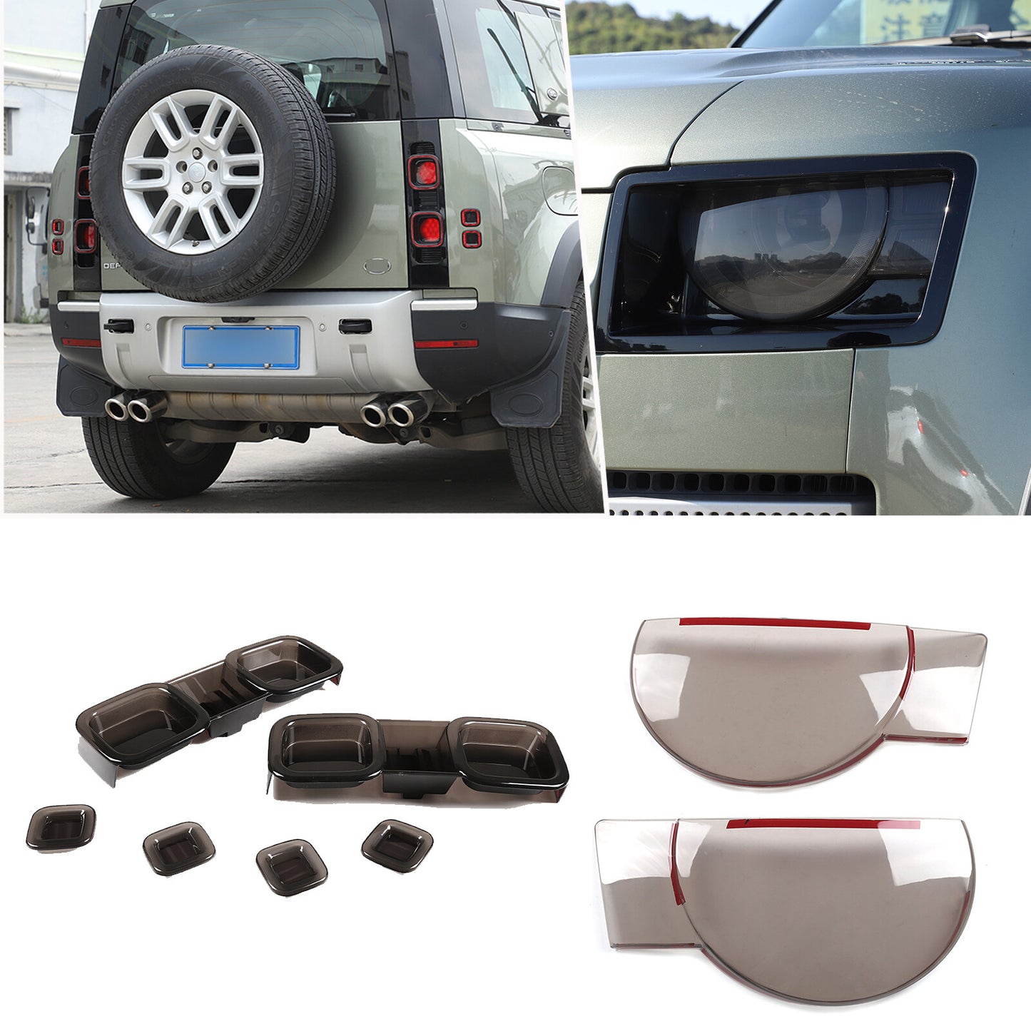 Smoked headlights + taillight cover trim for Land Rover for Defender 20-23
