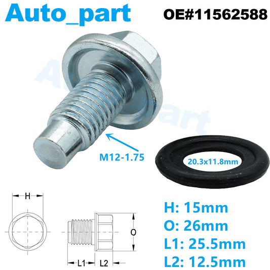 Oil pan drain plug bolt with O-ring 11562588 suitable for general , for Buick , and for Cadillac vehicles. n