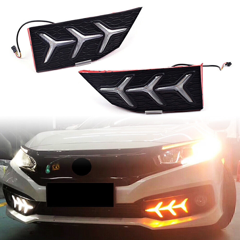 2-piece DRL LED Daytime Running Lights with Turn Signals for Honda for Civic 2019-21