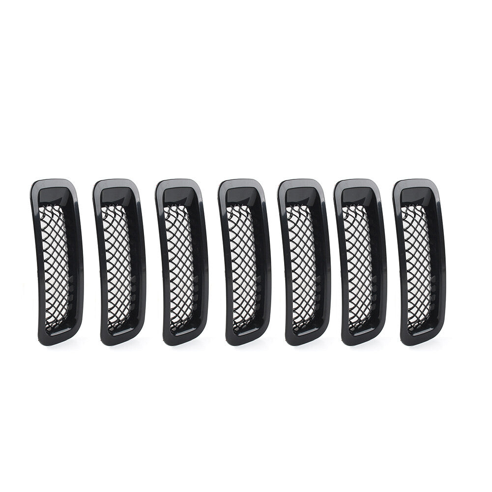 7 Pcs Front Mesh Grille Grill Cover Set for Jeep Patriot 2011-2017 Gloss Black