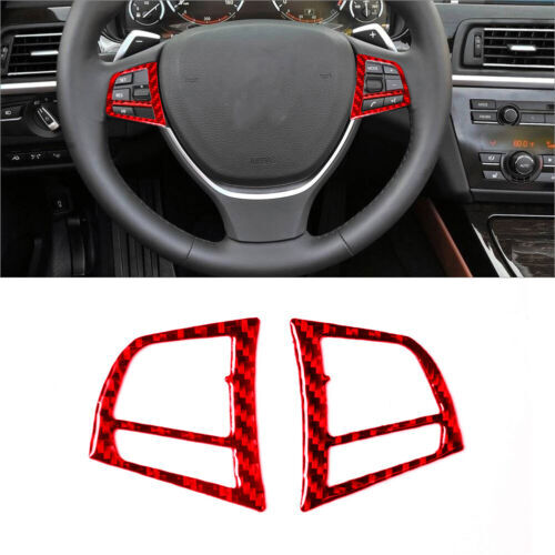 2x red carbon fiber steering wheel button trim for BMW 6 Series F12 F13 2011-2018