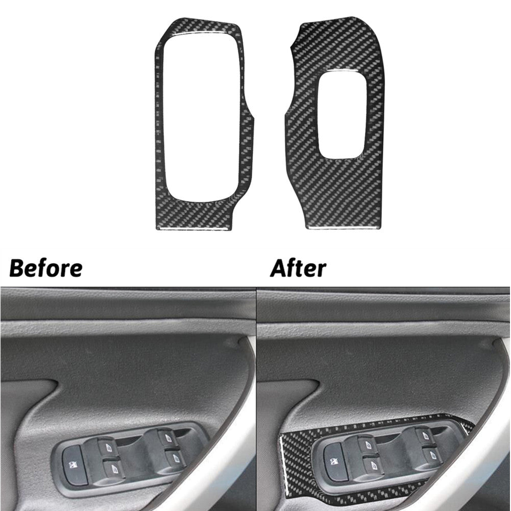 2Pcs Carbon Fiber Inner Rear Window Control Cover Trim for Ford Fiesta 2011-2015