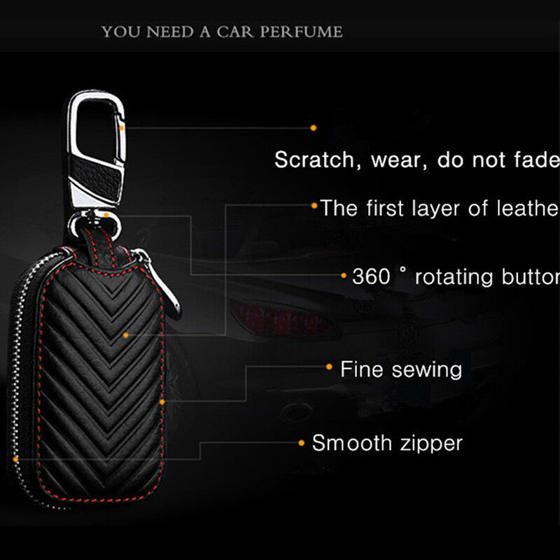 Exquisite Black Leather Car Key Cover Holder Key Bag Protector v