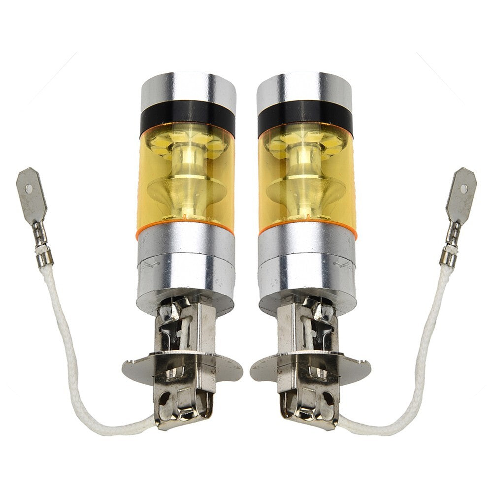 12V-24V 2828 Car Yellow LED Turn Signal Light H3 2000LM 4300K Bulb Set