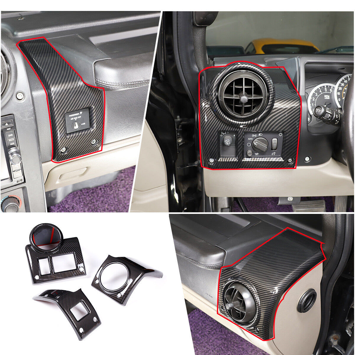 Red ABS interior steering wheel trim cap frame for Tundr@ 2022-2023- v