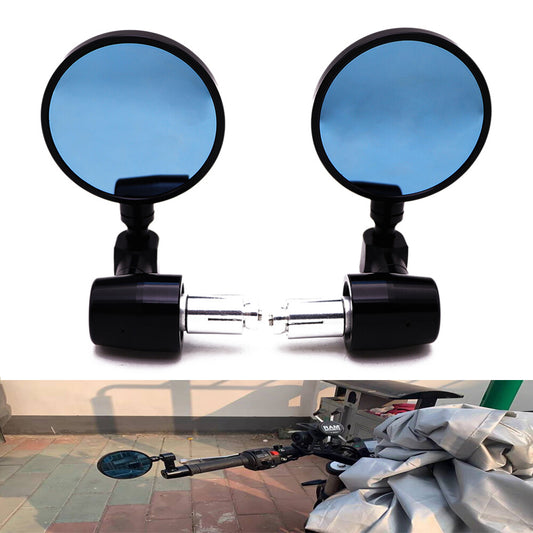 Motorcycle Black 7/8 Handle Bar End CNC Aluminum 3 Round Rearview Side Mirror Q