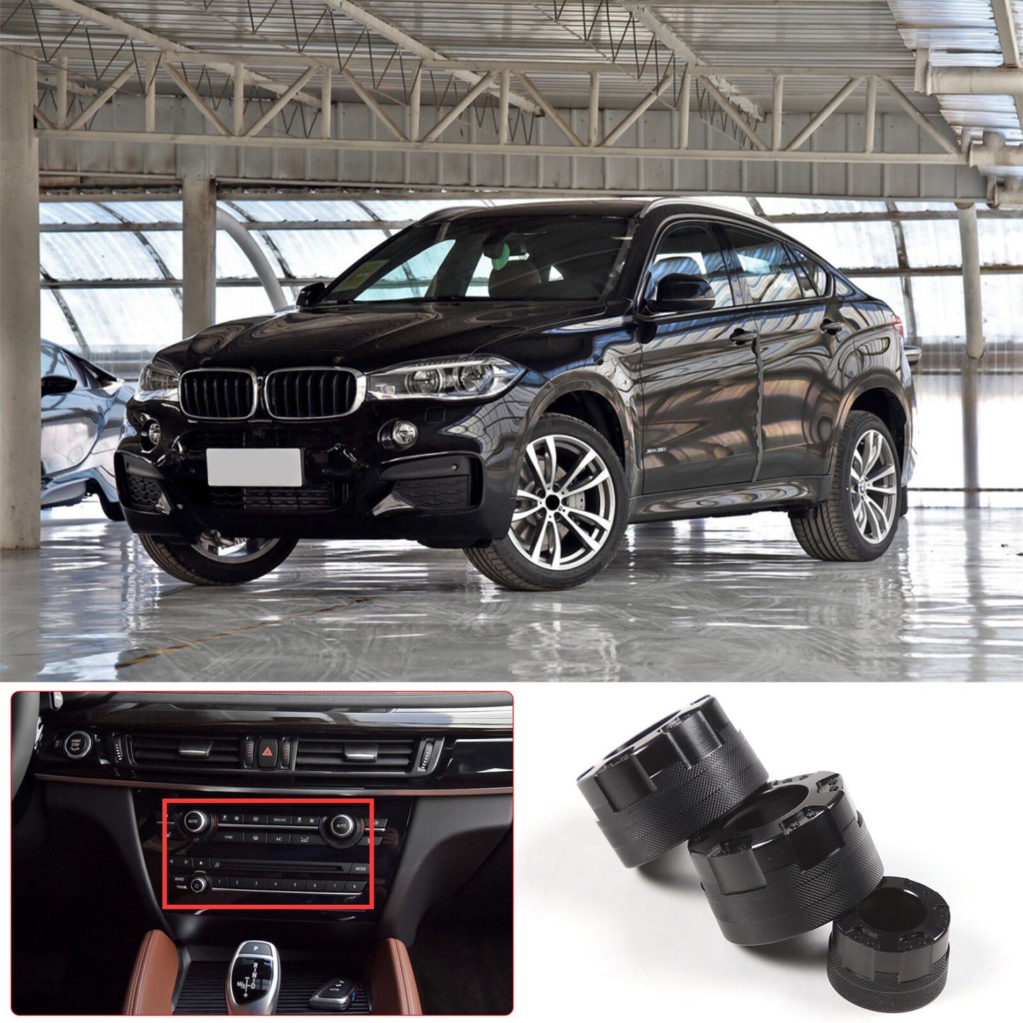 AC climate control radio volume knob ring cover, black, for X5 X6 2014-2018. n