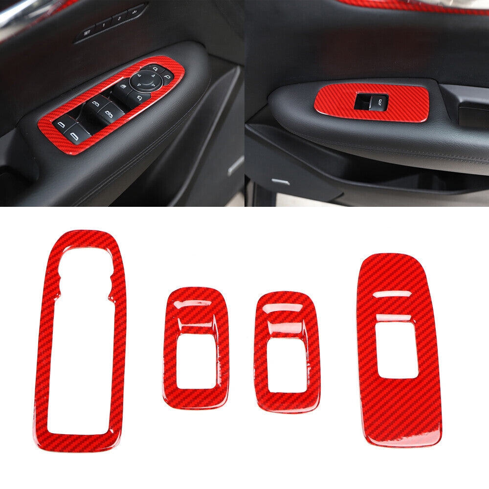 for Cadillac XT5 2017-24 Red Carbon Fiber Door Window Switch Lift Cover Trim 4P