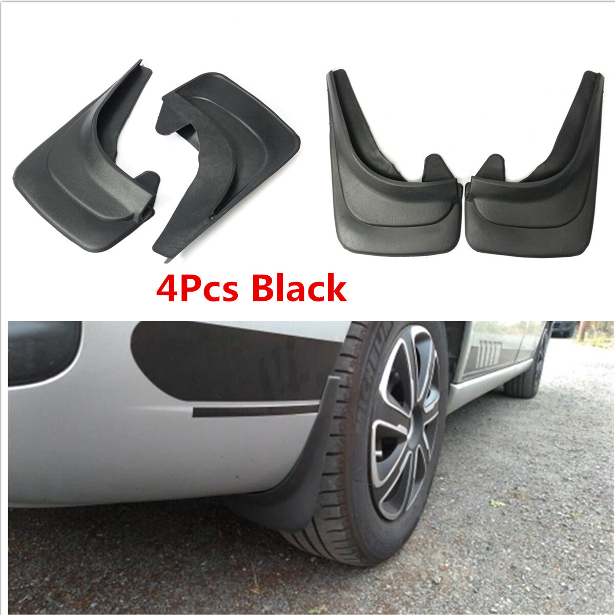4-Pack Black ABS Plastic Car Mudguards, Mudguard Splash Protectors - n