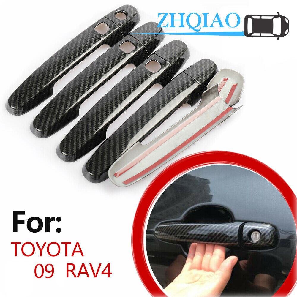 Glossy Carbon Fiber for Smart Door Handle Cover Trim Fit for Toyota RAV4 09-12