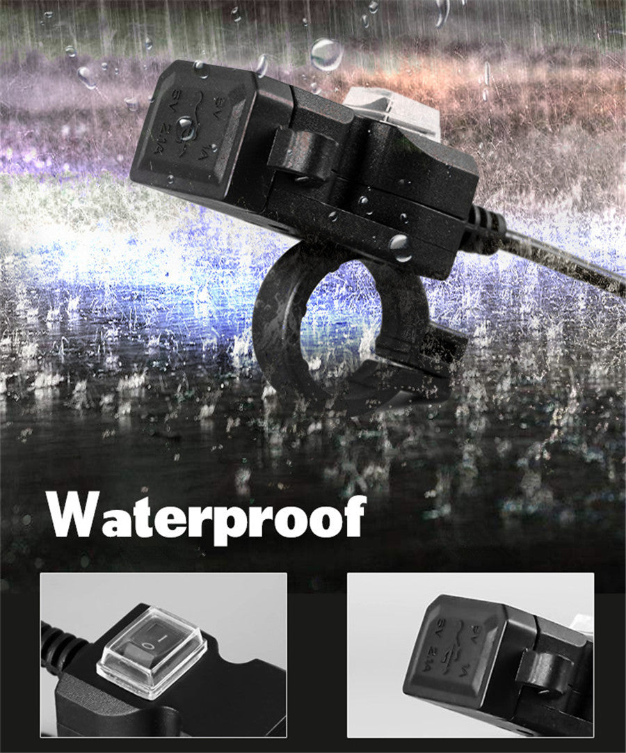 Waterproof 3.1A Motorcycle Handlebar Dual USB for Charger Socket w/ Switch  Mounts Q