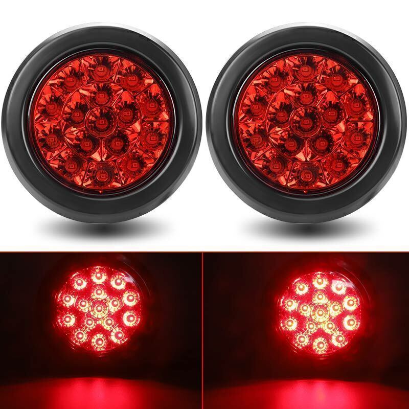 2X 4inch Round Red 16 LED Brake Stop Turn Signal Tail Light For Truck Trailer RV