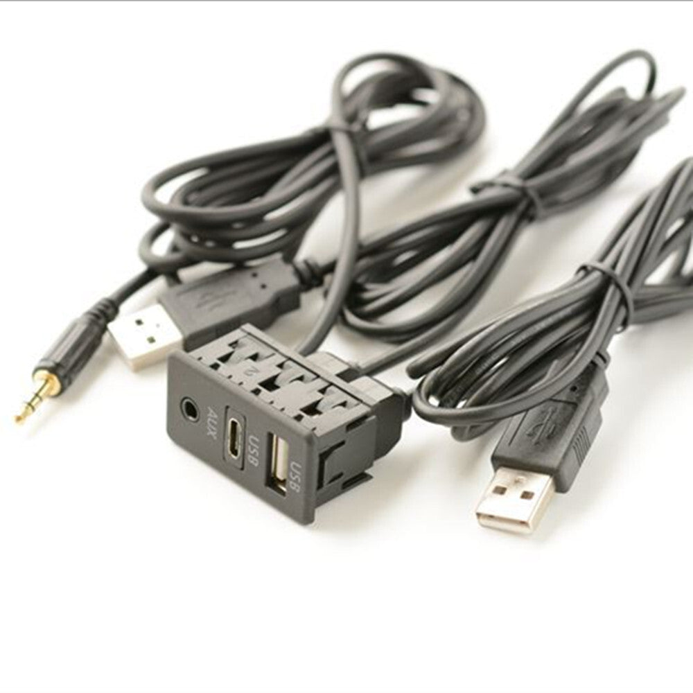 Car Dashboard Flush Mount Panel USB Typr C AUX Extension Lead Cable Kit 150CM