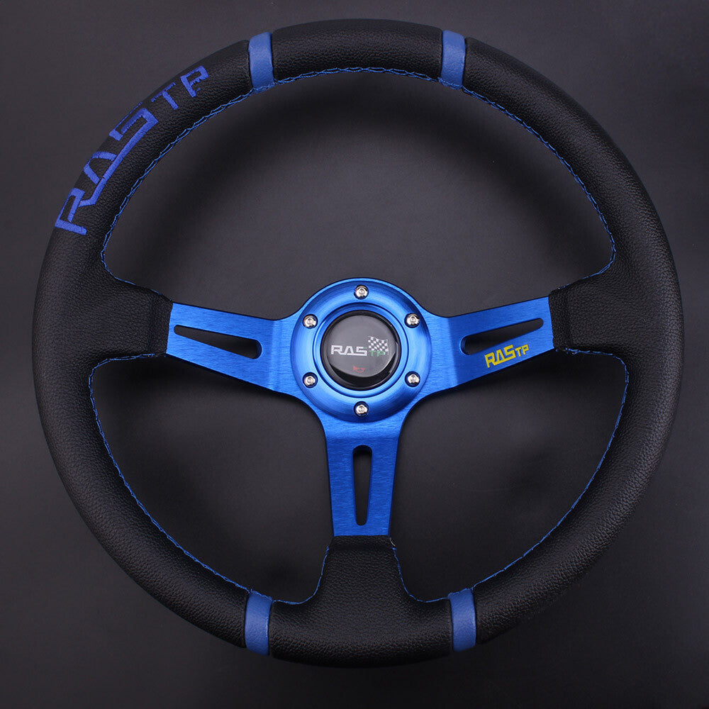 US 14 Aluminum RASTP Blue Deep Dish Drifting Sport Steering Wheel Racing Car
