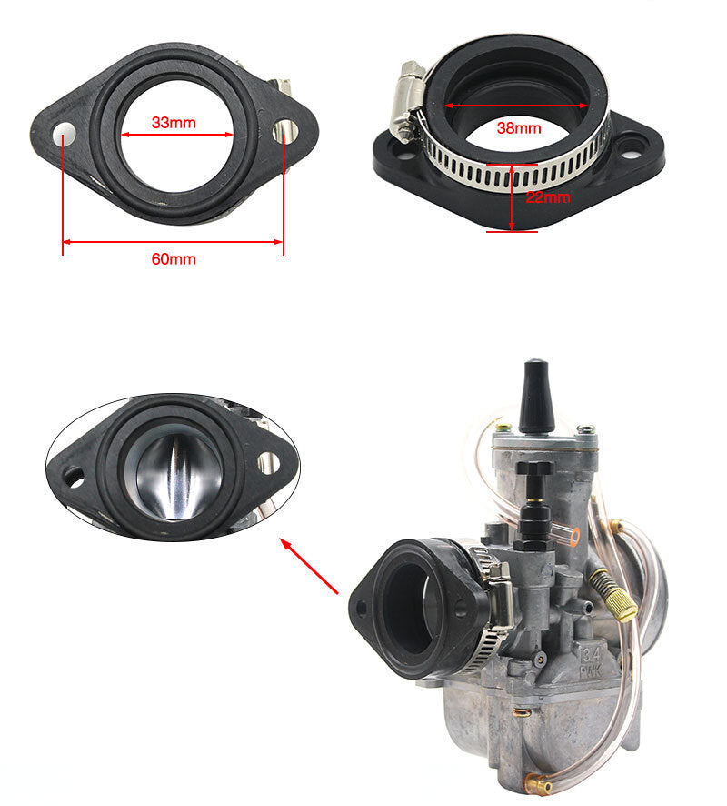 Carburetor 33mm Manifold Boot Rubber Adapter Interface for Honda for Yamaha Q