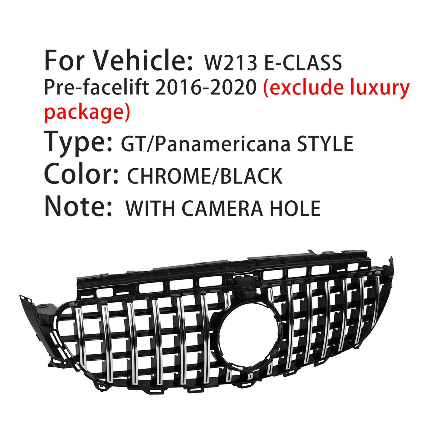 GTR for CHRome Grille Front Bumper Grille for Mercedes W213 E200 E300 E400 2016-2020- v