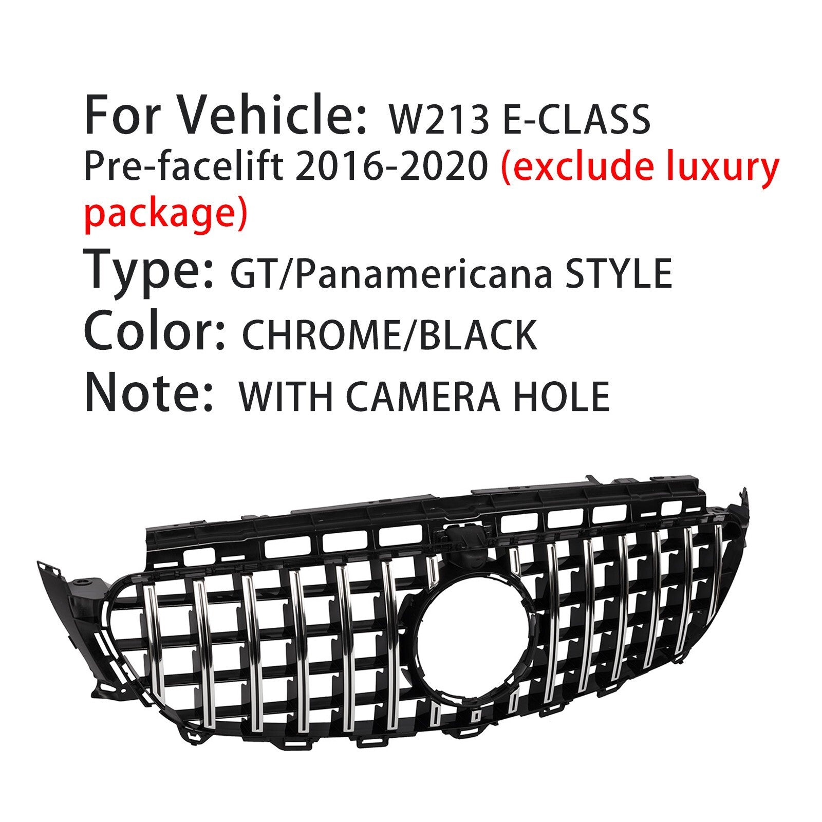 GTR for CHRome Grille Front Bumper Grille for Mercedes W213 E200 E300 E400 2016-2020- v