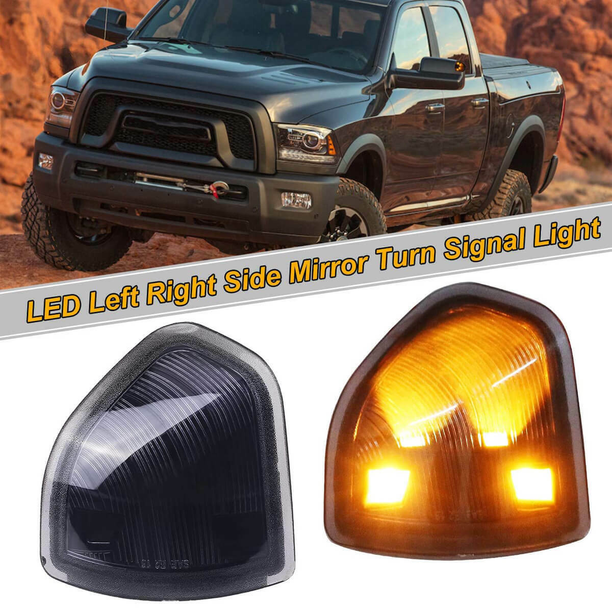 2-piece smoke lens amber LED side mirror turn signal light suitable for Ram 1500 2500 4500- n