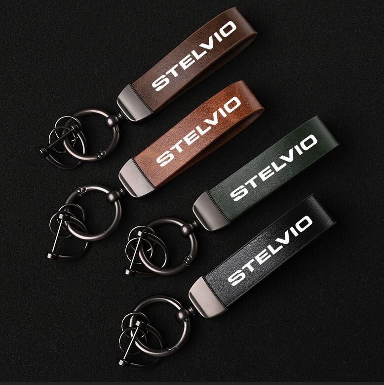 Suitable for Audi A4 car keychain keychain, keyring, dark brown leather horseshoe buckle- v