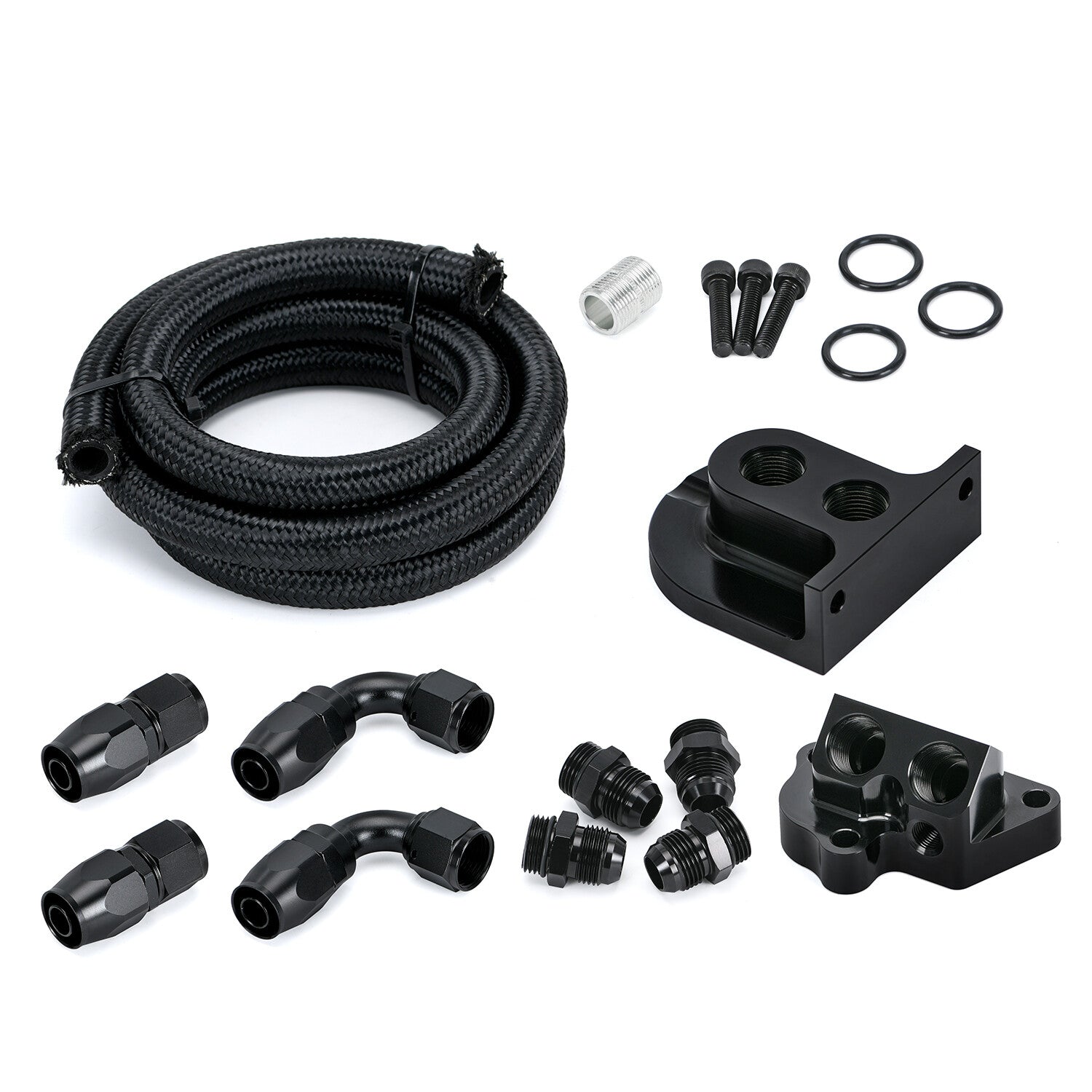 for Ford 5.0L 5.2L Oil Filter Relocation Kit Housing 6 feet Braided Hose AN10